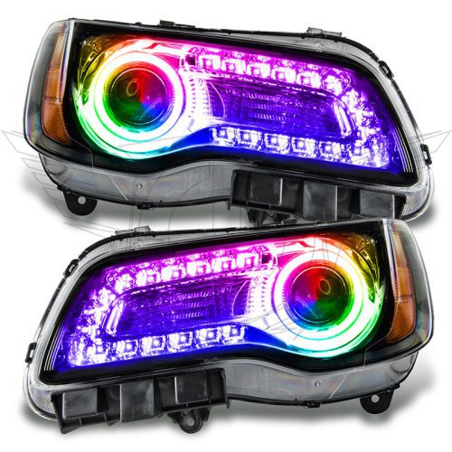 Chrysler 300C Pre-Assembled Headlights with rainbow DRLs.